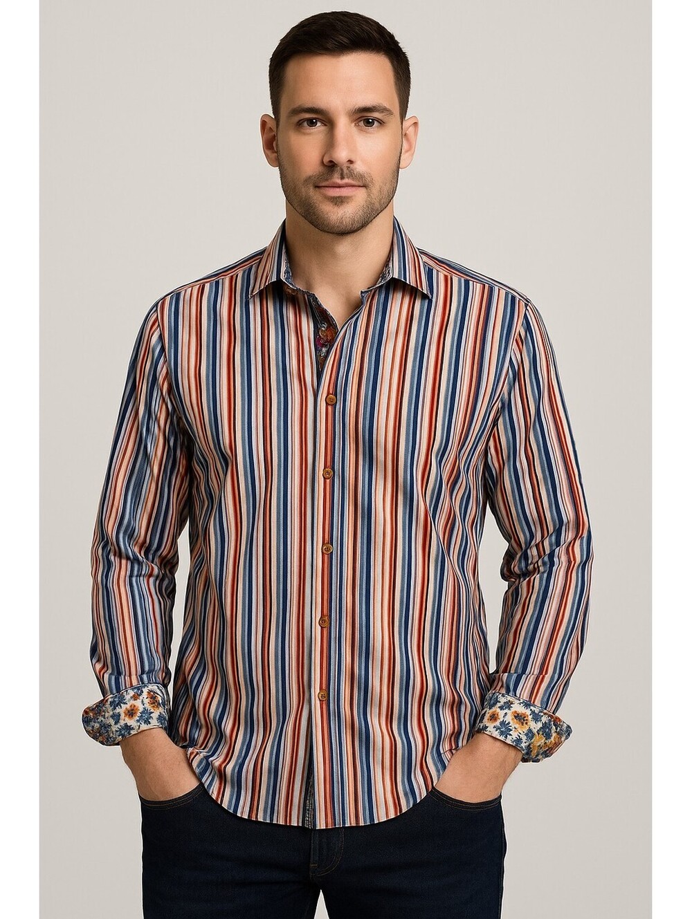 Robert Graham Men's 4XL Cassic Fit Multicolor Stripe Flip Cuff Button-up Modern